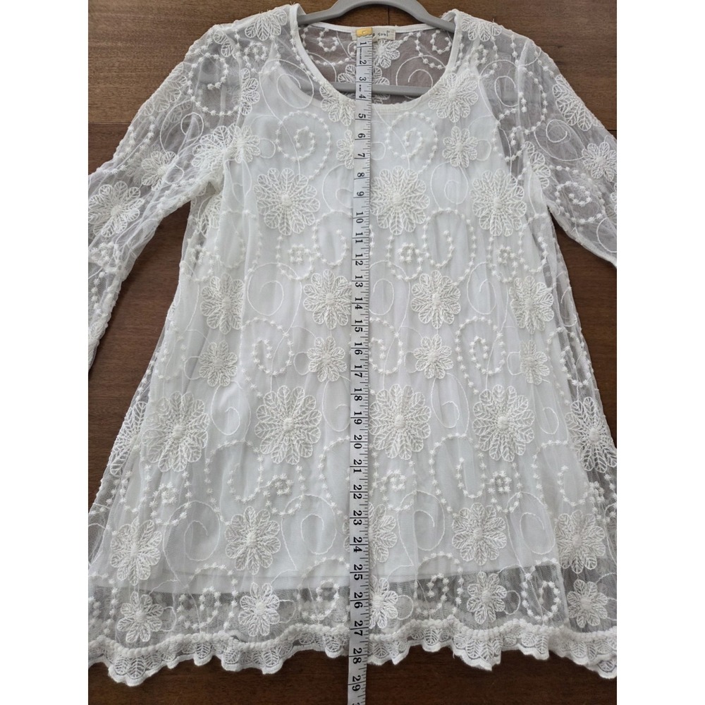 Vtg Indigo Soul Mesh Floral Crochet Top Womens S Romantic Fairy Bell Sleeve Boho